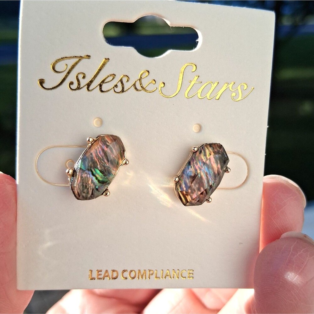 477 Earrings Isles & Stars Pink Iridescent Abalone Stud Earrings NWT